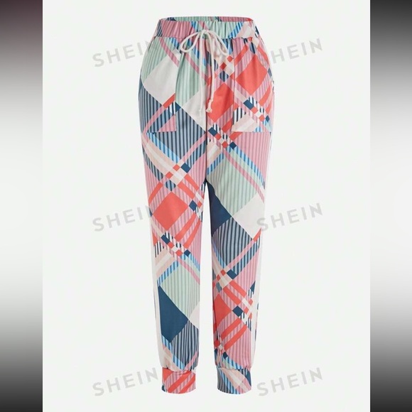 NEW SHEIN Unity Jogger Drawstring Full Print Pants With Pockets & Side Stripes - Picture 3 of 15